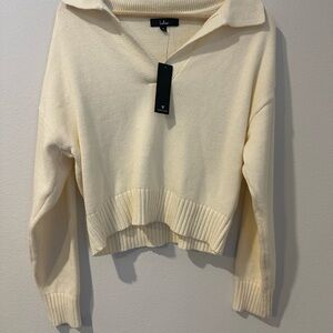 Lulu's Cream V-Neck Sweater with Chunky Knit